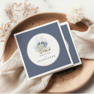 Serviette En Papier Mariage coquillage bleu de plage côtière