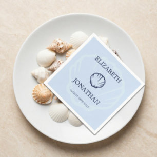 Serviette En Papier Mariage Coquilles de Mer Bleu Côtiers