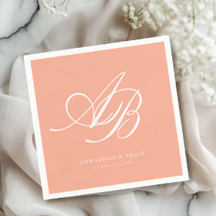 Serviette En Papier Mariage Corail Élégant Monogramme