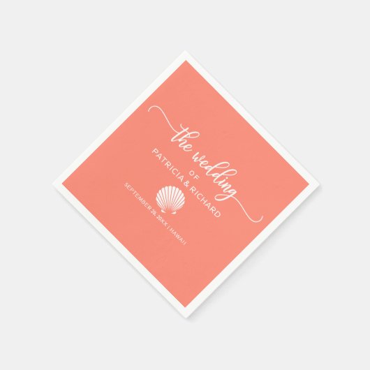 Serviette En Papier Mariage Coral and White Seashell Beach (Coin)