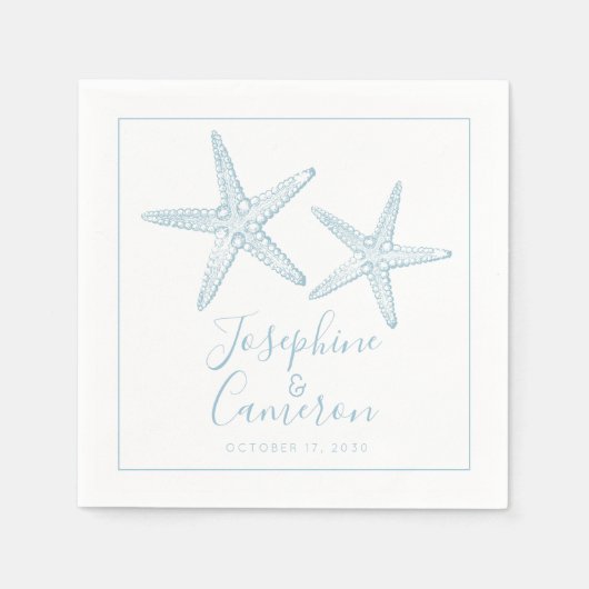 Serviette En Papier Mariage côtier de poisson étoilé bleu rouillé (Devant)