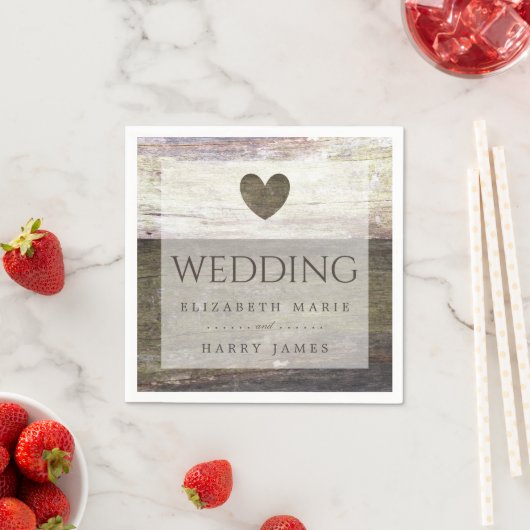 Serviette En Papier Mariage Country Wood Heart (En situation)