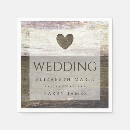 Serviette En Papier Mariage Country Wood Heart (Devant)