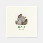 Serviette En Papier Mariage Couple Ajouter Photo Vert Monogramme (Devant)