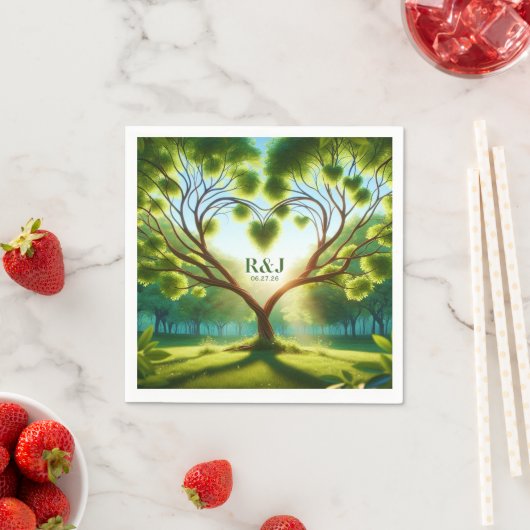 Serviette En Papier Mariage Couple Monogram Green Napkin (En situation)