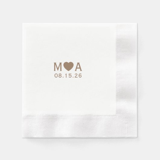 Serviette En Papier Mariage Couple Monogram Love Heart (Devant)