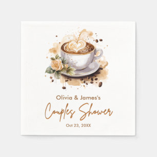 Serviette En Papier Mariage Couple Thème Café Brun Floral Fête de Mari