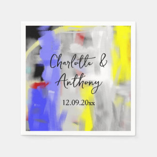 Serviette En Papier Mariage Créatif Art Abstrait Bleu Jaune Blanc