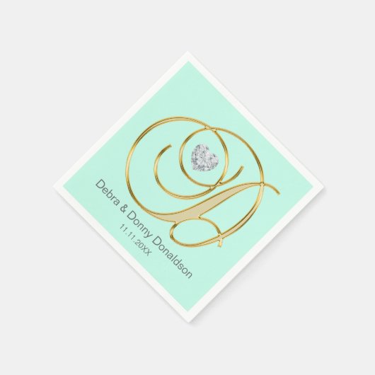 Serviette En Papier Mariage D Monogramme D Vert Monnaie Personnalisé (Coin)
