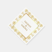 Serviette En Papier Mariage damassé blanc et or (Coin)