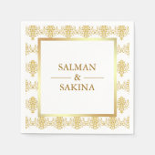 Serviette En Papier Mariage damassé blanche et or (Devant)