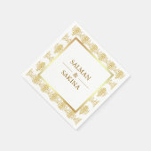 Serviette En Papier Mariage damassé blanche et or (Coin)
