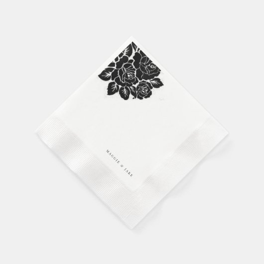 Serviette En Papier Mariage damassé noir et blanc (Coin)