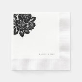 Serviette En Papier Mariage damassé noir et blanc (Devant)