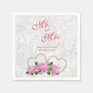Serviette En Papier Mariage Damassé Perles Cœurs & Roses