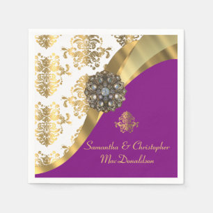 Serviette En Papier Mariage damassé traditionnelle blanche, violette e