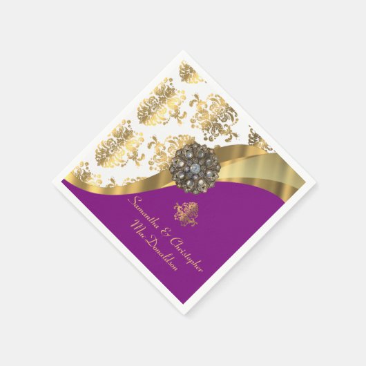 Serviette En Papier Mariage damassé traditionnelle blanche, violette e (Coin)