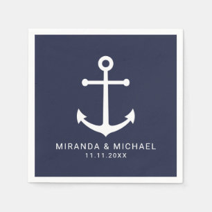 Serviette En Papier Mariage d'Ancre bleu marine moderne