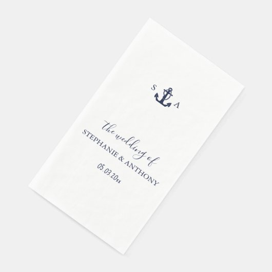 Serviette En Papier Mariage d'Ancre bleu marine Monogram (Coin)