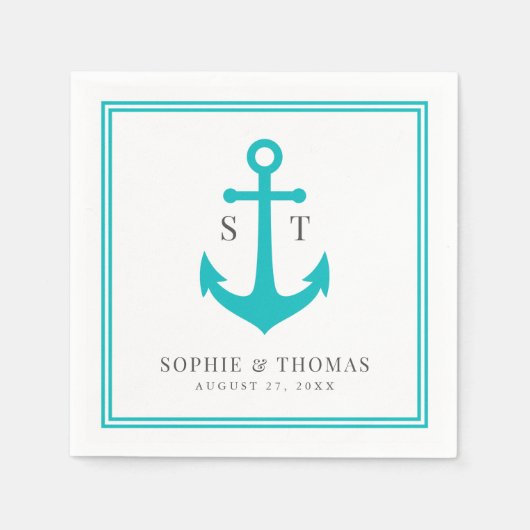 Serviette En Papier Mariage d'Ancre de monogramme couleur modifiable (Devant)