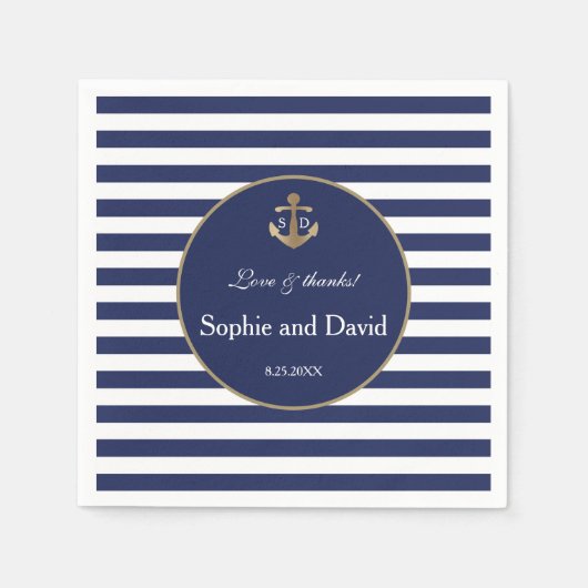 Serviette En Papier Mariage d'Ancre d'or de la marine nautique (Devant)