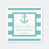 Serviette En Papier Mariage d'Ancre en bande turquoise nautique (Devant)