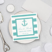 Serviette En Papier Mariage d'Ancre en bande turquoise nautique