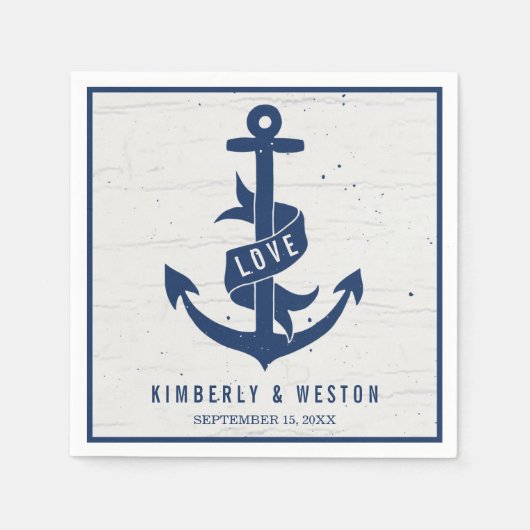 Serviette En Papier Mariage d'Ancre nautique rustique / Marine (Devant)