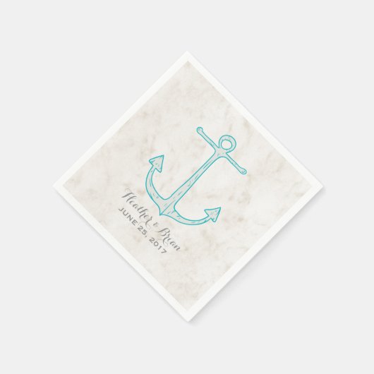 Serviette En Papier Mariage d'Ancre turquoise Rustique (Coin)