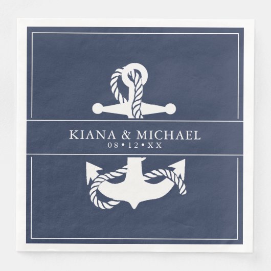 Serviette En Papier Mariage d'Ancre Vague bleue V2 Wht/Navy ID836 (Devant)