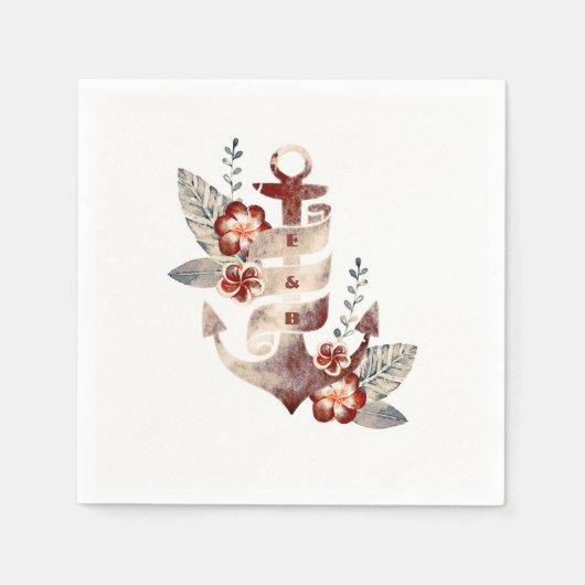 Serviette En Papier Mariage d'Ancres de plage Nautical (Devant)