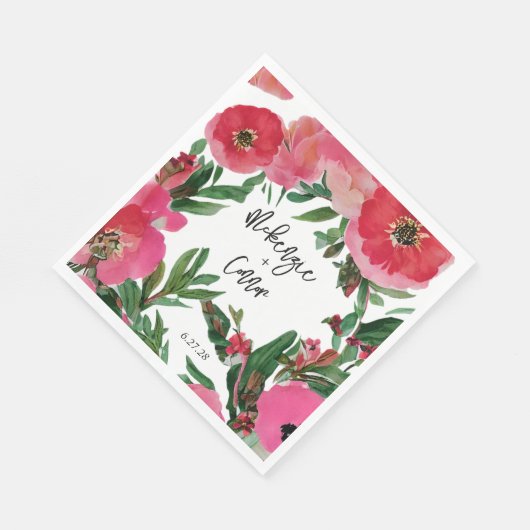 Serviette En Papier Mariage d'anémone aquarelle (Coin)