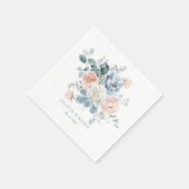 Serviette En Papier Mariage dans le jardin floral bleu et rose pâle (Coin)