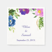 Serviette En Papier Mariage dans le jardin violet bleu (Devant)