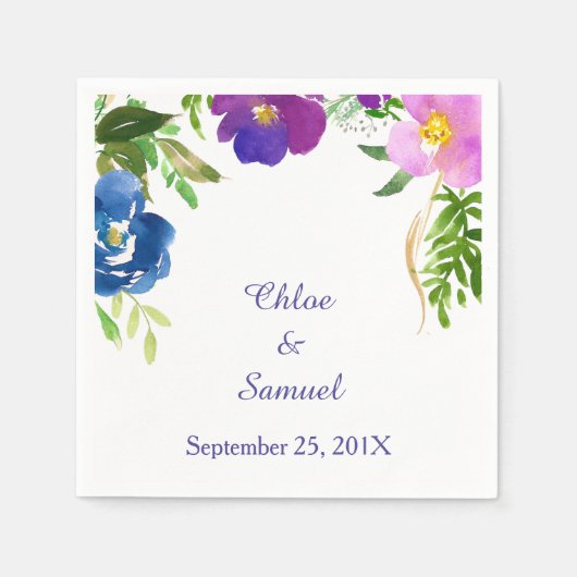 Serviette En Papier Mariage dans le jardin violet bleu (Devant)