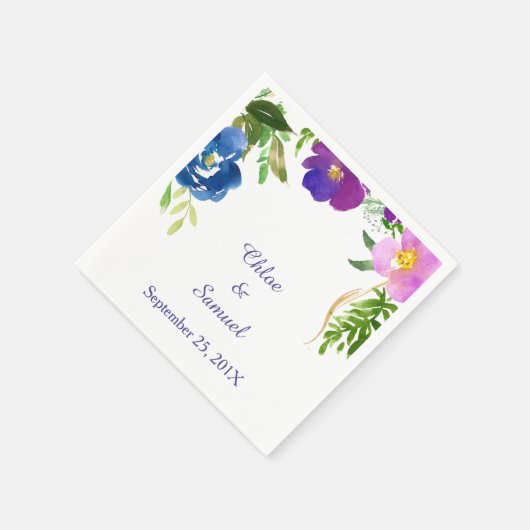 Serviette En Papier Mariage dans le jardin violet bleu (Coin)