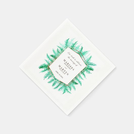 Serviette En Papier Mariage d'aquarelle à feuillage persistant de feui (Coin)