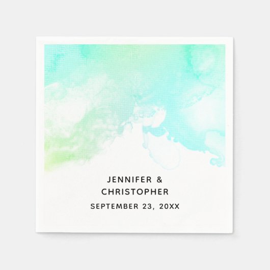 Serviette En Papier Mariage d'aquarelle Abstrait vert et bleu (Devant)
