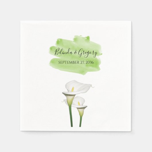 Serviette En Papier Mariage d'aquarelle blanc Calla Lilies (Devant)
