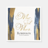 Serviette En Papier Mariage d'aquarelle | Bleu Abstrait doré (Devant)