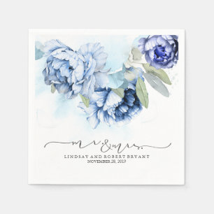 Serviette En Papier Mariage d'aquarelle bleu Floral