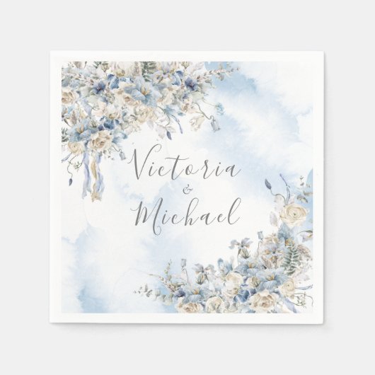 Serviette En Papier Mariage d'aquarelle bleu foncé (Devant)