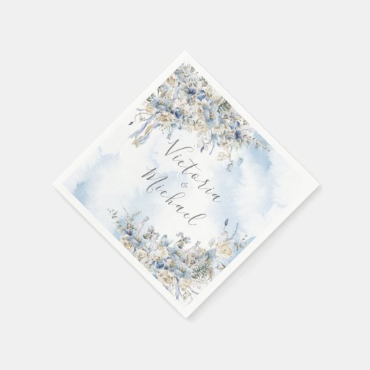 Serviette En Papier Mariage d'aquarelle bleu foncé (Coin)