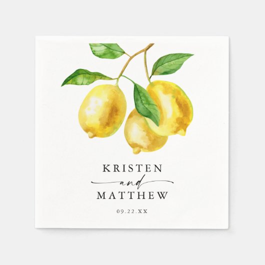 Serviette En Papier Mariage d'aquarelle Citrus citron (Devant)