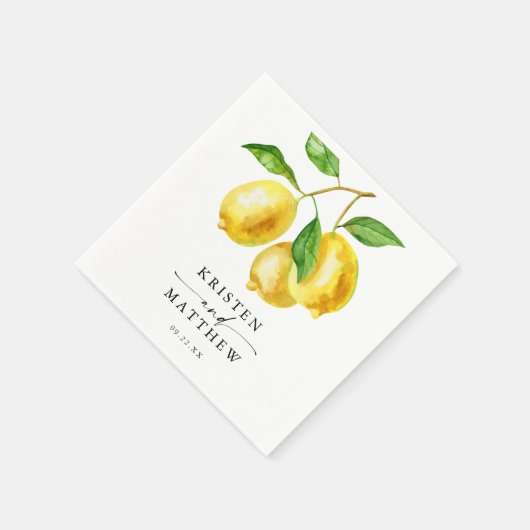 Serviette En Papier Mariage d'aquarelle Citrus citron (Coin)