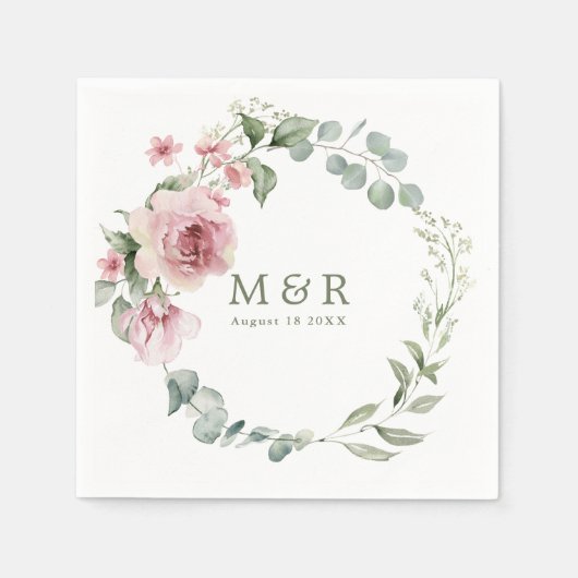 Serviette En Papier Mariage d'aquarelle couleur rose flush (Devant)