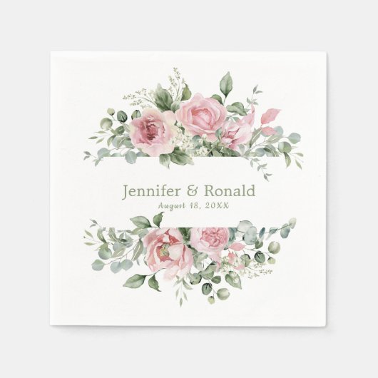 Serviette En Papier Mariage d'aquarelle couleur rose pâle (Devant)