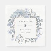 Serviette En Papier Mariage d'aquarelle de cadre Blue Hydrangeas (Devant)