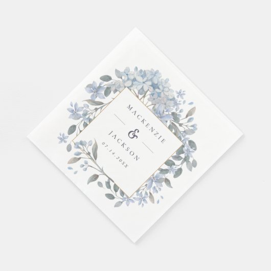 Serviette En Papier Mariage d'aquarelle de cadre Blue Hydrangeas (Coin)