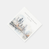 Serviette En Papier Mariage d'aquarelle de Chicago, Illinois City Scap (Coin)